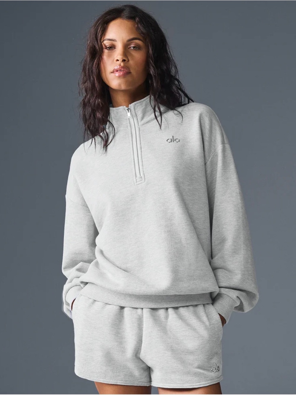 Alo Yoga NWT Women’s Medium Gray Quarter Zip Pullover Sweatshirt Mock Neck - Picture 1 of 7